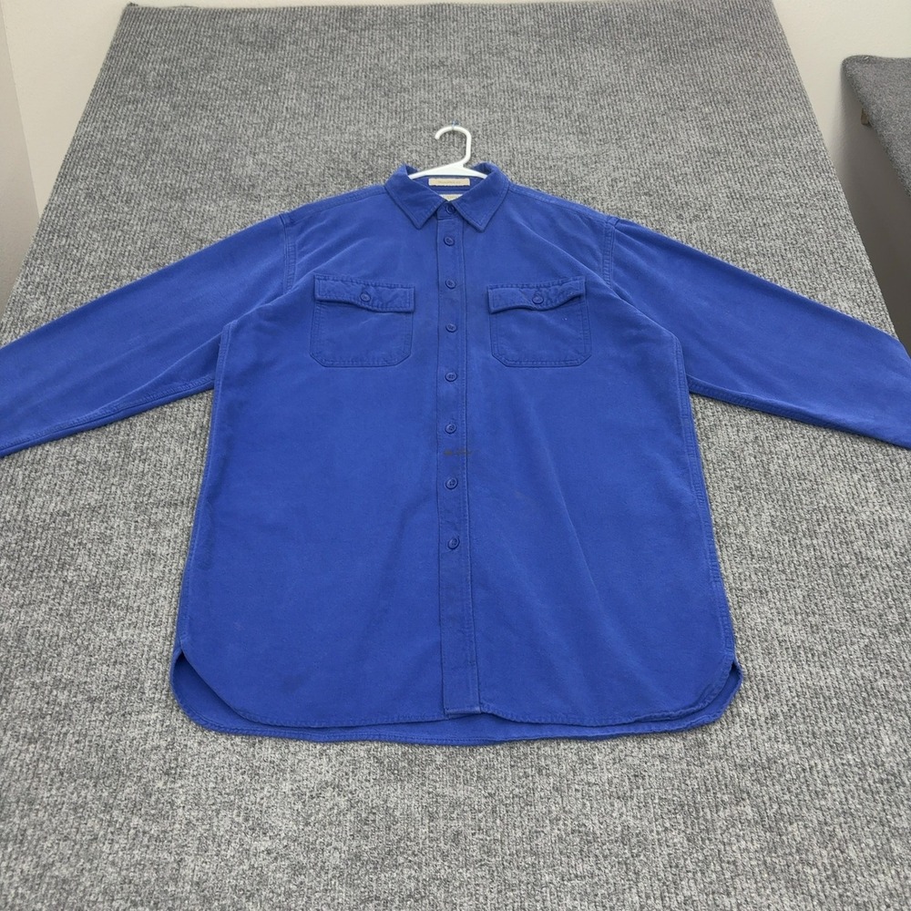 LL Bean Chamois Cloth Shirt Mens L Tall Blue Cotton Button Down Traditional